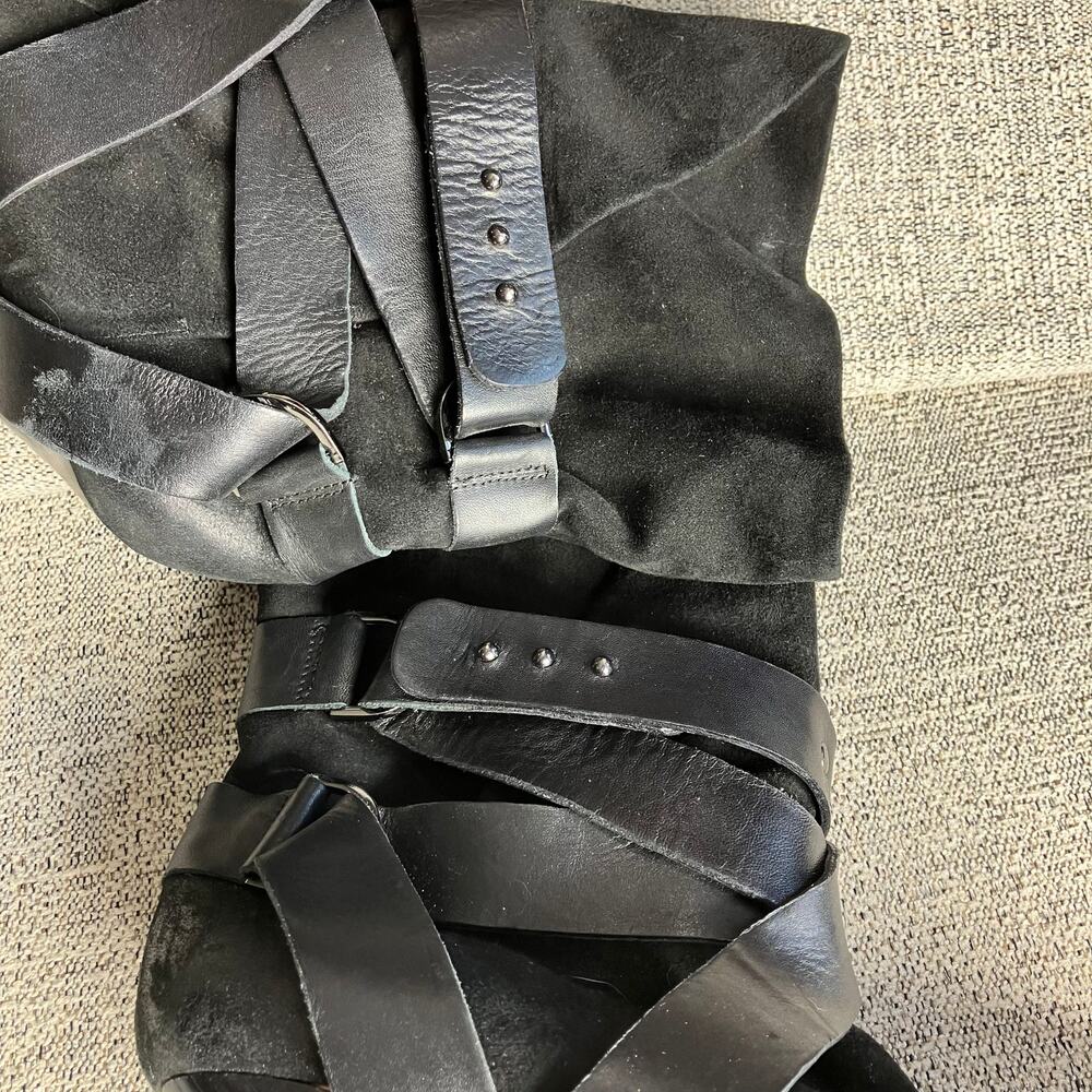 Mea Shadow Leather Harness Strap Cassandra Suede Heeled Boots 8.5 - Picture 9 of 11